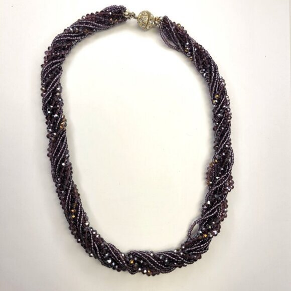 Multi Strand Braided Necklace Glass Bead Braided Necklace Beaded Twist Necklace - Picture 4 of 10